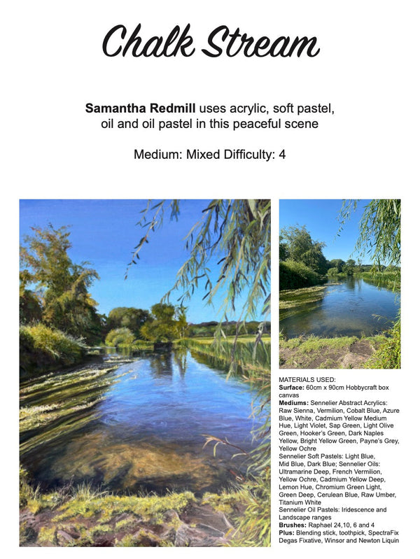 Tutorial on how to paint a chalk stream river scene using mixed medium Sennelier products