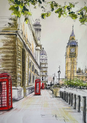 London - Big Ben -Original is: 30cm x 40cm Mixed medium on fabriano paper
