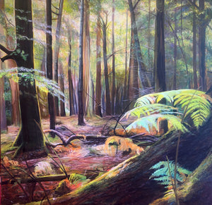 Forest Light - Original is: 100cm x 100cm Acrylic and oil pastel on canvas