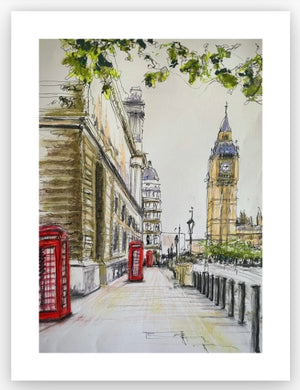 London - Big Ben -Original is: 30cm x 40cm Mixed medium on fabriano paper