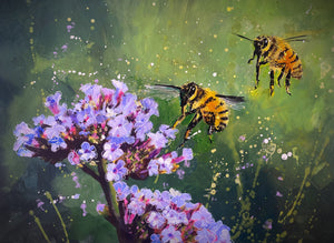 Honey Bees - Original is: 40cm x 30cm Mixed medium on fabriano paper