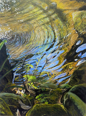 Down by the River - The Ripple Effect - 50cm x 70cm Acrylic and oil pastel on canvas