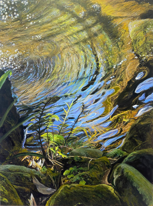 Down by the River - The Ripple Effect - 50cm x 70cm Acrylic ans oil pastel on canvas