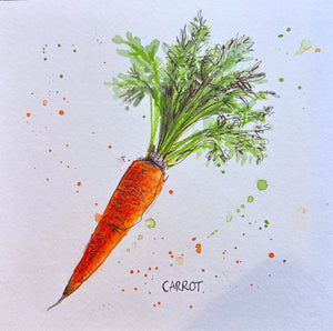 Carrot - 20cm x 20cm limited edition print - watercolour, coloured pencil and fineliner