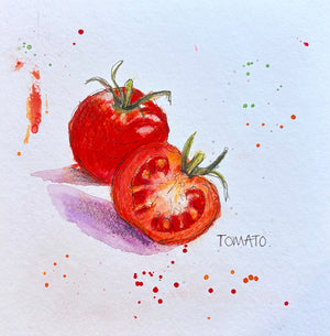 Tomato - 20cm x 20cm limited edition print - watercolour, coloured pencil and fineliner