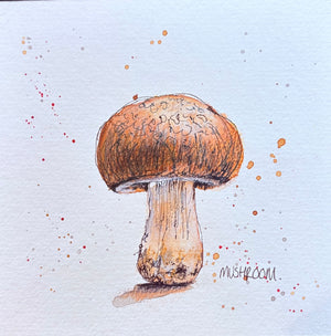 Mushroom - 20cm x 20cm limited edition print - watercolour, coloured pencil and fineliner