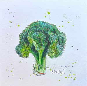 Broccoli - 20cm x 20cm limited edition print - watercolour, coloured pencil and fineliner