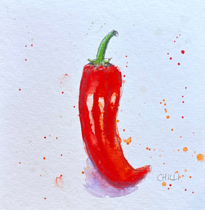 Chilli - 20cm x 20cm limited edition print - watercolour, coloured pencil and fineliner