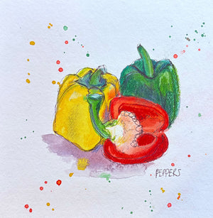 Peppers - 20cm x 20cm limited edition print - watercolour, coloured pencil and fineliner
