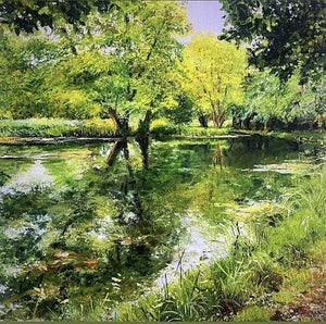 Lake view 1 - Original Oil and oil pastel on fabriano paper