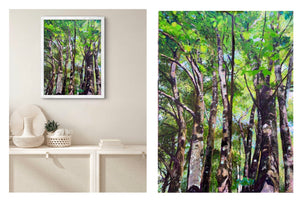 Look Up! - Silver birch trees 50cm x 70cm Acrylic and oil pastel on canvas