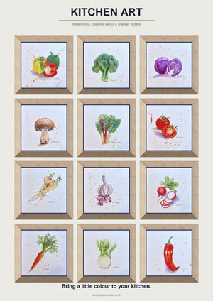 Broccoli - 20cm x 20cm limited edition print - watercolour, coloured pencil and fineliner