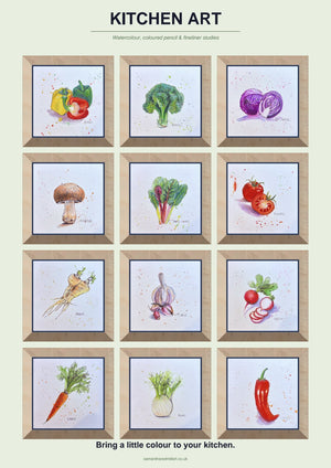 Chilli - 20cm x 20cm limited edition print - watercolour, coloured pencil and fineliner