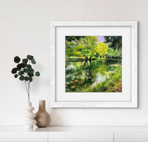 Lake view 1 - Original Oil and oil pastel on fabriano paper